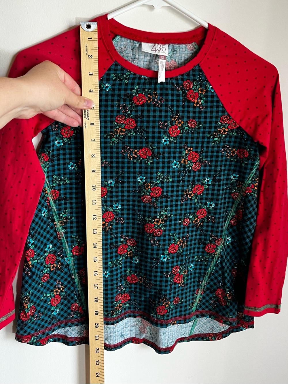 Matilda Jane 435 Jingle Bell Rock Floral Plaid Raglan Long Sleeve Top Size 10 - Picture 5 of 6
